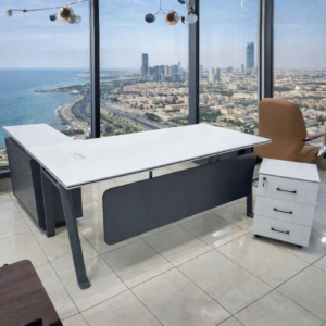 Modern White L-Shaped Office Suite