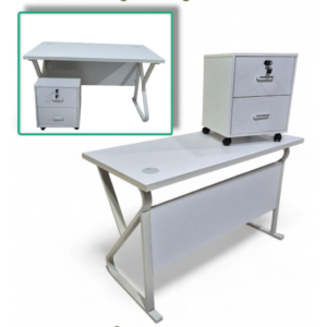 Industrial White Mobile Pedestal Desk
