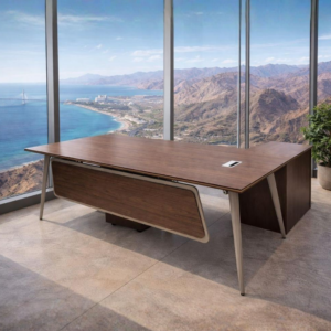 Walnut Executive L-Shaped Desk with Dual Storage System