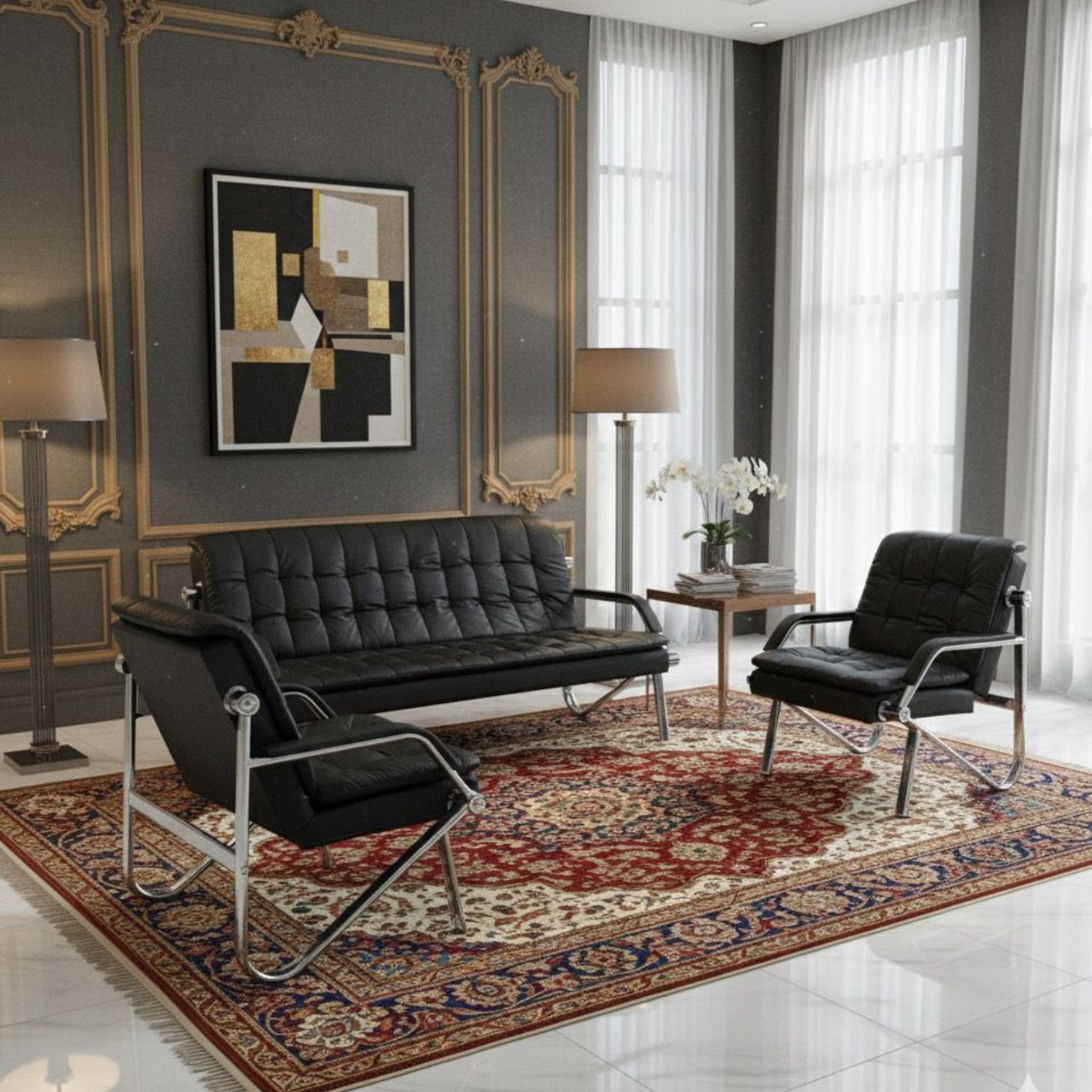 luxury executive leather office sofa 5 seater set