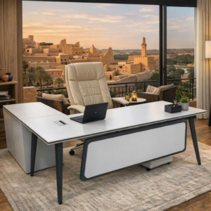 Modern White L-Shaped Executive Workstation