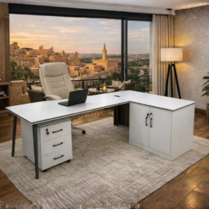 Modern White L-Shaped Office Suite